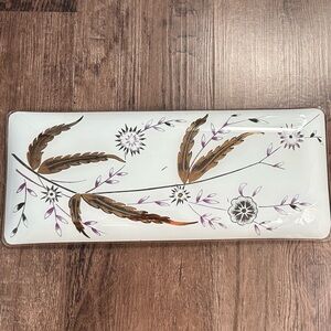 Vintage MCM Frosted Glass Vanity Tray 
Gold Wheat Dresser Catchall